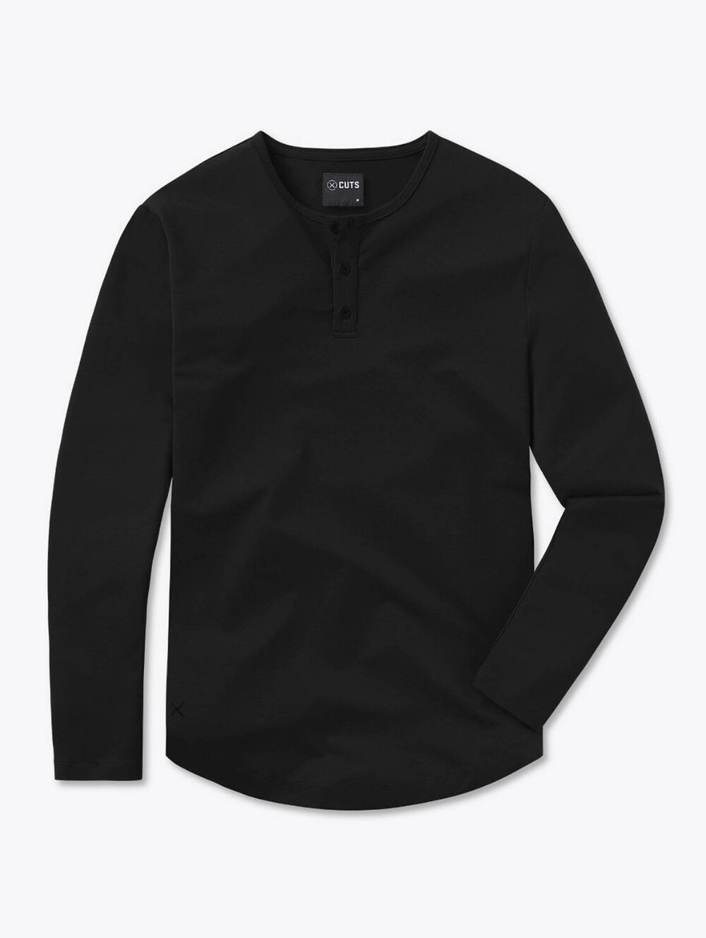 Cuts Men's Curve Hem Black Long-Sleeve Henley Shirt, XL